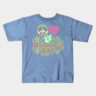 Peace, Love and Mother's Day Retro Groovy Floral Mom Day Style Kids T-Shirt
